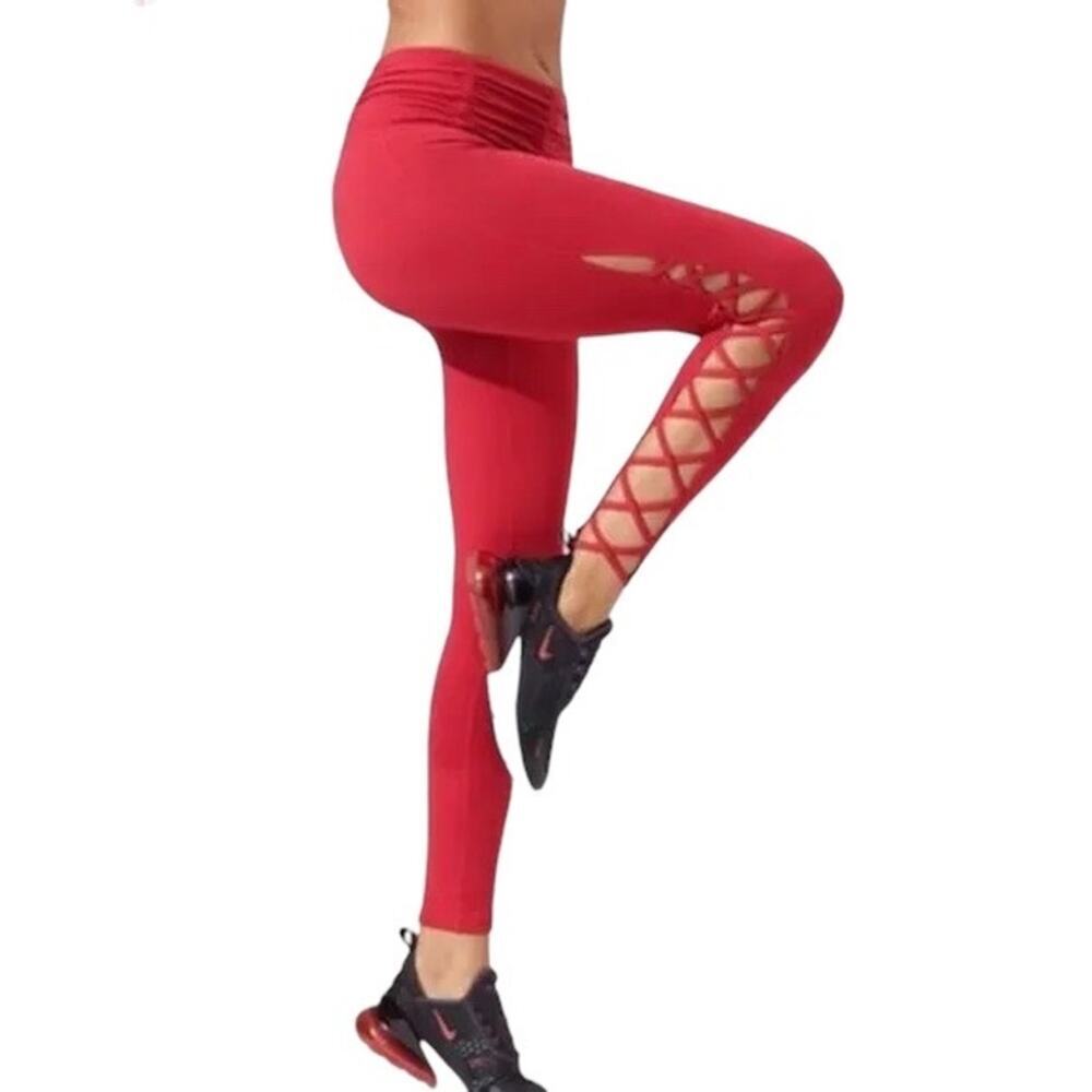 Carbon38 X Chill By Will Red Criss Cross Leggings… - image 1